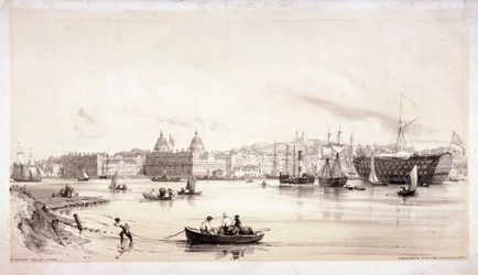 Kilátás Greenwichre a Temze túloldalán, London, 1841.