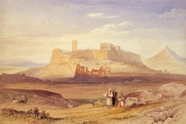 Athén látványa az Akropolisszal és Herodes Atticus Odeonjával, XIX. század első negyede.