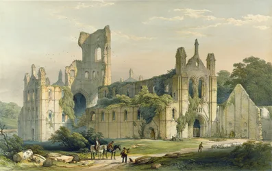 Kirkstalli apátság, északnyugat felől nézve. - A "Yorkshire kolostori romjaiból", H. Hawkins metszete