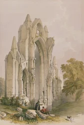 Guisborough Priory, East End belseje, Yorkshire kolostori romjaiból, George Hawkins (1819-52) metszetében, 1842
