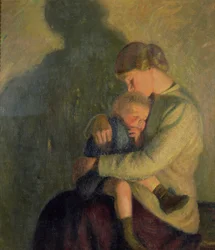 Anya és gyermeke: Gyertyafény (olaj, vászon)