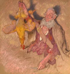 Tanulmány egy kakasát tartó férfiról, 1918 (olaj, papír)