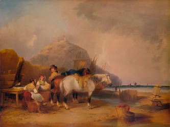 Tengerparti jelenet figurákkal és lovakkal, c1841