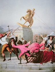 New York-i hazafiak lebontják III. György szobrát a Bowling Greenben, 1776. július 9-én