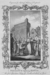 Paulinus megkeresztelte Edwint, Northumberland első keresztény királyát Yorkban, 1773-ban.