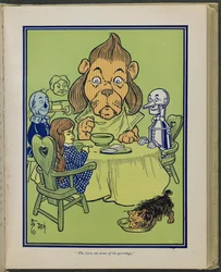 "Az oroszlán megevett egy kis zabkását", illusztráció Lyman Frank Baum "Óz, a csodálatos varázsló" című művéből.