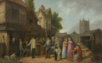 Jelenet egy fogadón kívül, talán Long Ashtonban, Bristolban, 1824 körül (olaj a panelen)