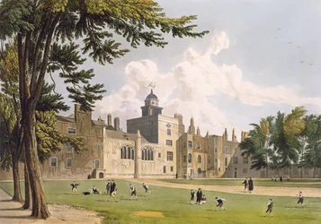 Charter House from the Play Ground, a „History of Charter House”-ból, Ackermann „History of the Colleges” című művének része, W. Bennett metszete, 1816-ban megjelent (akvatinta)