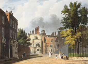 Charter House from the Square, a "History of Charter House School"-ból, a "History of the Colleges" része, vésette Joseph Constantine Stadler (fl.1780-1812) pub. R. Ackermann, 1816 (akvatinta)
