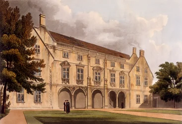 A Cambridge-i Magdalene College Library külseje a „The History of Cambridge”-ből, Joseph Constantine Stadler (fl.1780-1812) metszete, pub. R. Ackermann, 1815 (színes akvatinta)