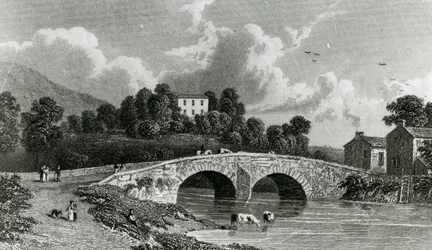 Greta Hall és Keswick-híd, E. Francis metszete, 1842