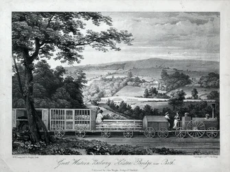 Great Western Railway, Kelston Bridge Bath közelében, 1835-40 körül (papíron litho)