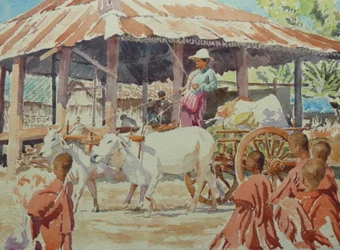910 fiú szerzetesek a Thaung Tho piacon