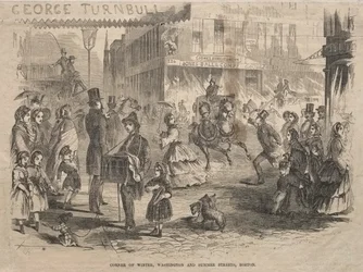 Corner Winter, Washington és Summer Streets, Boston, 1857.