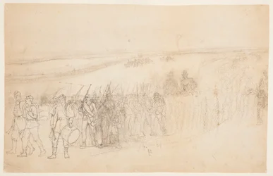 Rajz, menetelő gyalogsági oszlop, 1862 körül.
