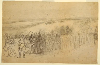 Rajz, menetelő gyalogsági oszlop, 1862 körül.