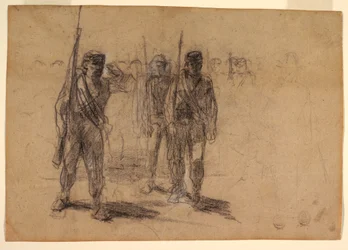 Rajz, Katonák gyakorlatoznak, valószínűleg 1864