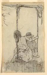 Rajz, Két lány hintában, 1879