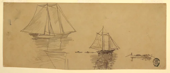 Rajz, Két szkúner és dorják, 1880 körül.