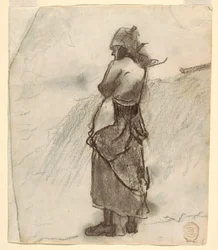 Rajz, Nő a tengerre néz, Cullercoats, Anglia, 1881-82