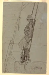 Rajz, Fiatal férfi a vitorlás kötelékének támaszkodva, valószínűleg 1861-62