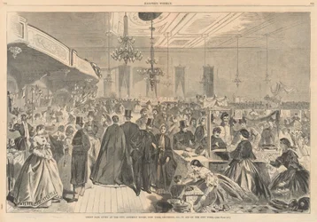 Nagy vásár a város gyülekezeti termeiben, New York, 1861. december, a város szegényeinek megsegítésére; Harpertől
