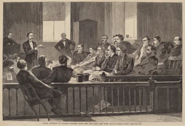 „Jorors Listening to Counsel”, Legfelsőbb Bíróság, New City Hall, New York, megjelent 1869.