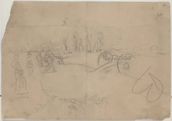 Katonák és ágyú [verso], 1862.
