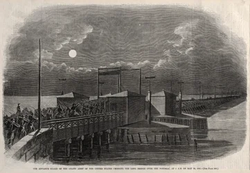 Az Egyesült Államok Nagy Hadseregének Előrehaladott gárdája átkelés a Hosszú hídon, 1861, 1861.