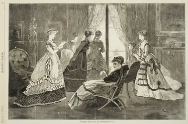 Hívásokra várva újév napján, 1869. január 2-án (fametszet)