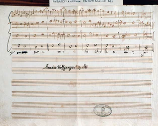 Oldal a zeneszerző Querite aláírásával, Mozart először Isten királyságában, hogy megszerezze az Accademico filarmonico címet (1770)