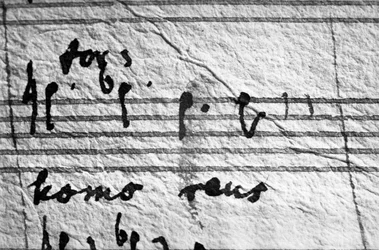 Mozart Requiemjének partitúrája, utolsó hangjegyei ...