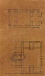 Oldal egy Scrapbookból, amely rajzokat és számos építészeti nyomatot tartalmaz, Int..., kb. 1800-1850. Alkotók: Charles Percier műhelye, Pierre François Léonard Fontaine műhelye.