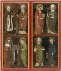 Anthony apát és Erhard regensburgi Sixtus II és Servatius Henrik II és Cunigunde Szent Miklós és Leonárd, c. 1448