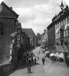 A Fleischbrucke Meat Bridge, Nürnberg, Németország, 1900-as évek.