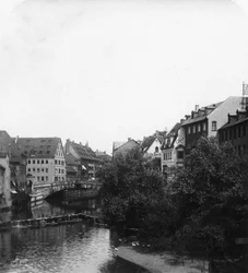 A Fleischbrucke Meat Bridge, Nürnberg, Németország, 1900-as évek.