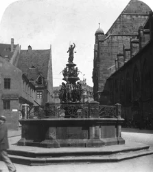 Tugendbrunnen, Nürnberg, Bajorország, Németország, 1900 körül