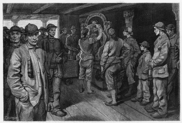 Charbonniere Szent Barbe, a bányászok és tűzoltók védőszentjének szobrát ábrázolja a tiszteletére rendezett éves vásáron. X.Mellery metszete a „Belgium” történet illusztrálására, Camille Lemonnier (1844-1913) belga író. Megjelent a Le Tourban