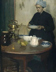 Nő a dohányzóasztalnál (olaj, vászon)