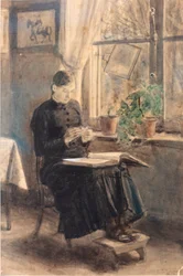 Női csipkeverő (La Dentellière) (akvarell)