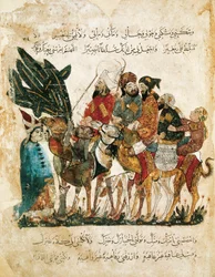 Arab kereskedők karavánja, miniatúra Al-Hariri Makámát (A találkozások) című művéből, kb. 1240