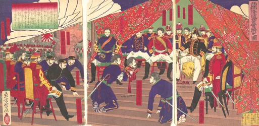 Saigo fejének bemutatása Arisogawa hercegnek, 1877. október 16. Meiji 10.