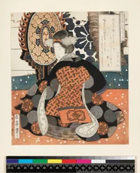 Hisakataya Goban Tsuzuki, ötpaneles kép a Hisakataya Group számára, 1827 körül (Surimono – fatömbnyomat)