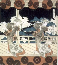 Két táncos a színpadon, a The Dance at Furuichi című sorozatból a Hisakataya csoport számára, 1822 körül (tinta)