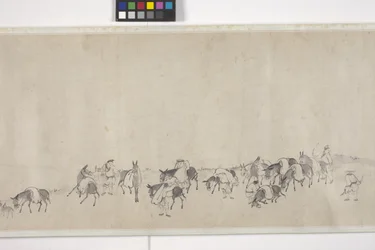 Száz szamár gabonát szállít, kézi tekercs, 1700 körül (tinta papíron)