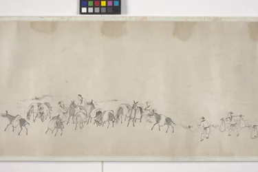 Száz szamár gabonát szállít, kézi tekercs, 1700 körül (tinta papíron)