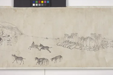 Száz szamár gabonát szállít, kézi tekercs, 1700 körül (tinta papíron)