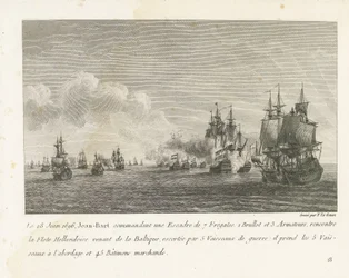 Treffen tussen een vloot onder Jan Bart en een Hollandse vloot, 1696 1696. június 18-án a 7 fregattból álló századot irányító Jean-Bart (...) találkozik a Balti-tengerről érkező holland flottával (cím a tárgyon) Jean-Bart, az Esc főnöke harcainak gyűjtemén