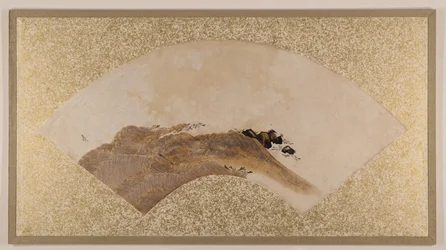 Hullámok és sziklák, 19. század vége (legyezőfestmény albumlapra montírozva; tempera, papír)