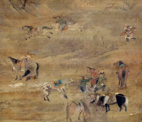 Mongol lovas lovat kerget. Részlet. Fou Tchao Mong (1254-1322) selyemfestménye. Yuan-dinasztia (i.sz. 1206-1368) Párizs, Guimet Múzeum, Ázsiai Művészeti Nemzeti Múzeum
